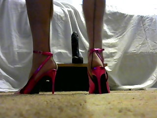 Slut Crossdresser Fucks BBC Dildo In Dress and Heels