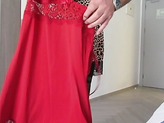 Hotel room wanking in my nylon slips wife is downstairs