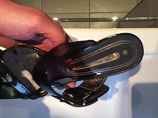 Cum on Black Patent High Heel Sandals