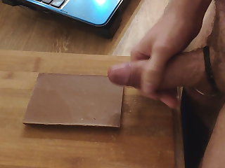 Massive cum on chocolate bar