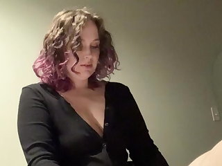 Strapon Curvy domme pegs trans sub slut in hotel with her strap on