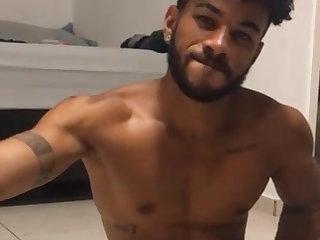 Black hot guy jerking off his cum load on cam