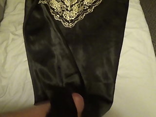 Black satin Gown Jerk off