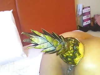 Fisting Fucking Her Ass With a Huge Pineapple