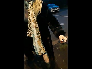 Sophie, french sissy with cage on the train station