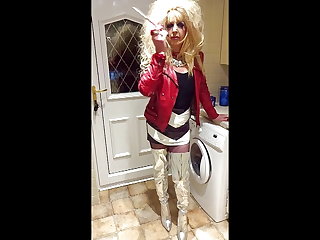 Latex Silver boot bimbo faggot smoking