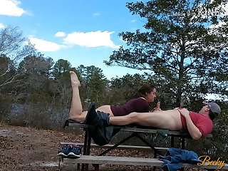 Public Nudity Amateur wife fucked and creampied on public picnic table