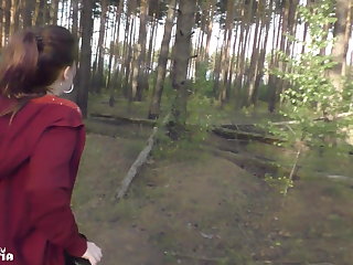 Doggystyle Fucked Girl Walking in the Forest with Naked Tits