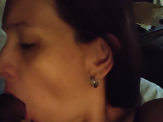 Busty Brunette Sucks BF&rsquo;s BBC and Hubby's BWC