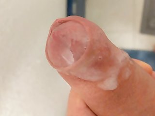 Sperm. Phimosis Tight Foreskin Edging Close Up Pulsing Cum Flow