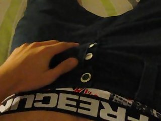 Young Boy wanking and cumming in Freegun boxers